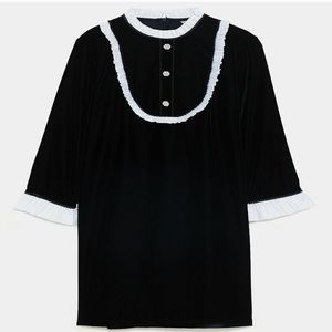 Combined Black and White Velvet Dress Zara